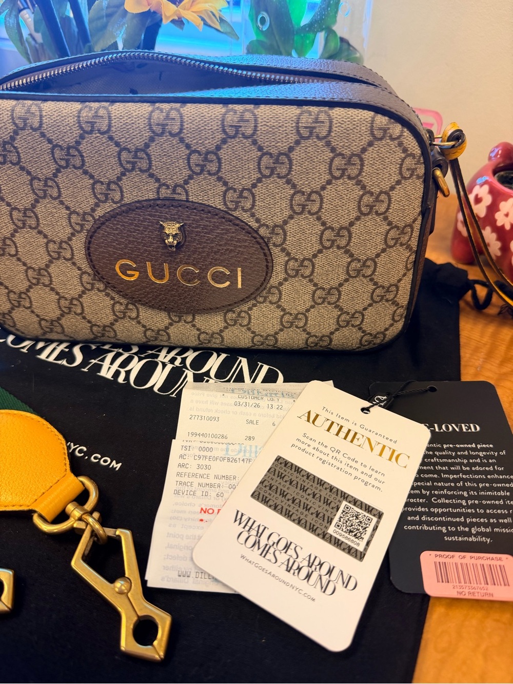 Gucci Metallic Brown Leather Shoulder Bag with Floral Lining